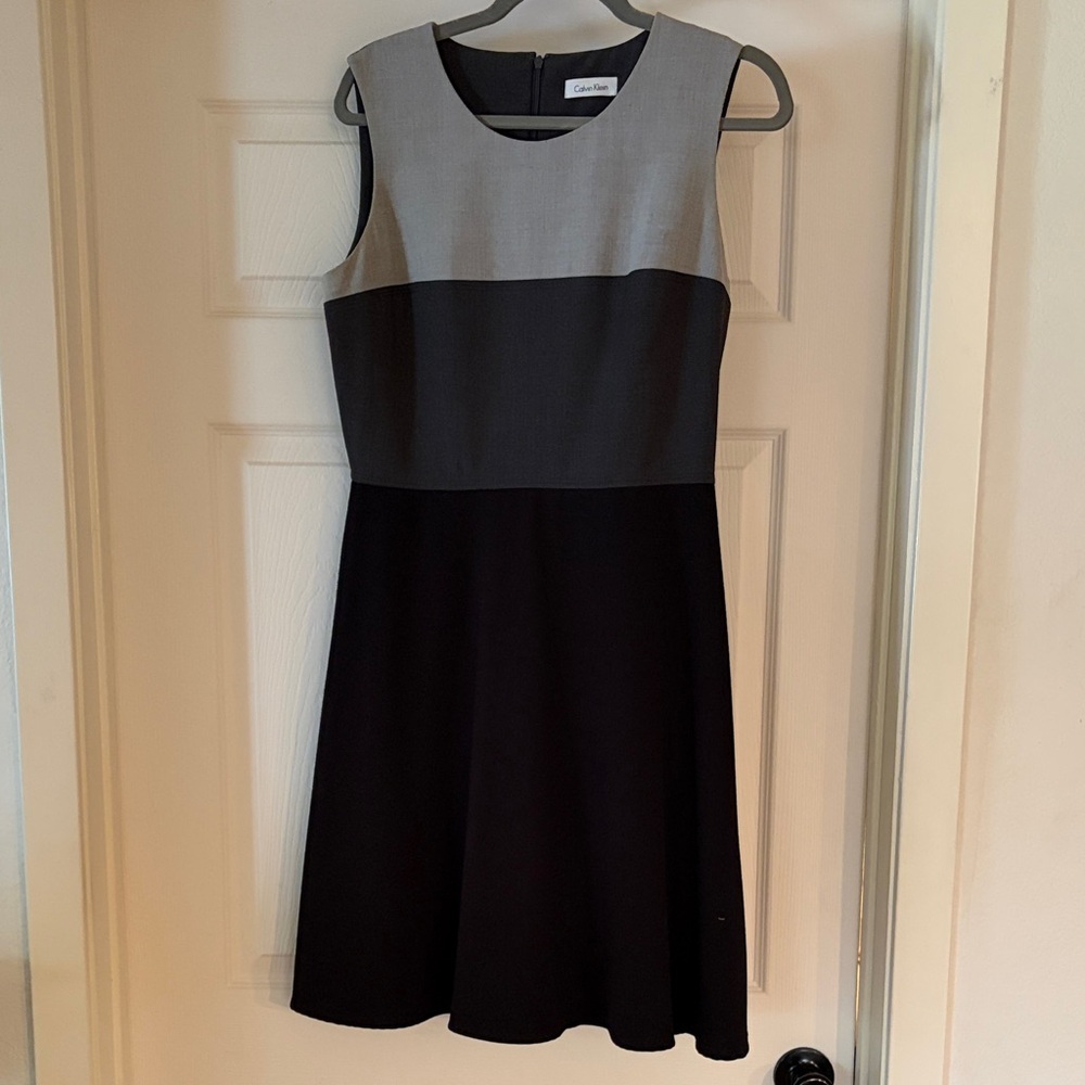 Calvin Klein Gray and Black Colorblock Sleeveless Dress